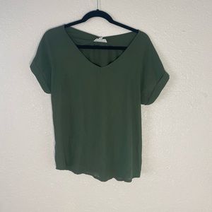 Pink rose hunter green blouse